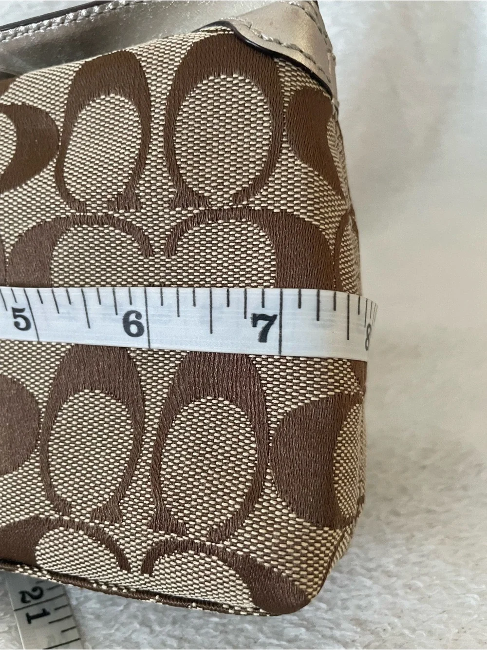 NWOT Coach Brown Signature Canvas Wristlet with Metallic Silver Trim